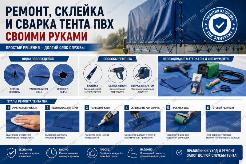 Ремонт, склейка и сварка тента ПВХ своими руками