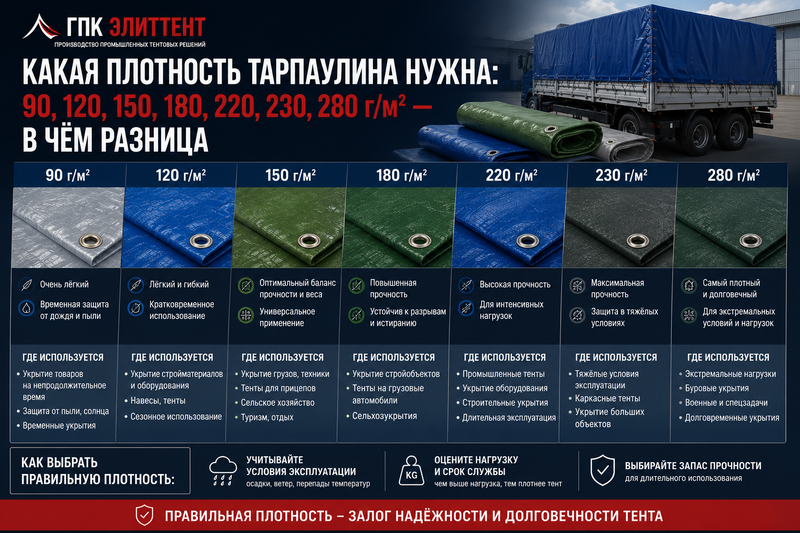 Какая плотность тарпаулина нужна: 90, 120, 150, 180, 220, 230, 280 г/м² — в чём разница Какая плотность тарпаулина нужна: 90, 120, 150, 180, 220, 230, 280 г/м² — в чём разница